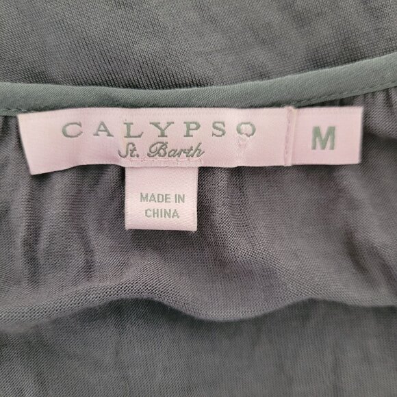 Calypso St. Barth Gray Silk Drop Smocked Waist Gatsby Dress Size M Tassel Ties - Picture 3 of 7